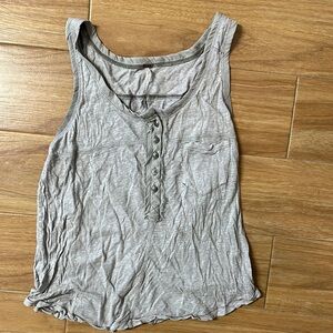 Free People Gray Buttoned Tank Top